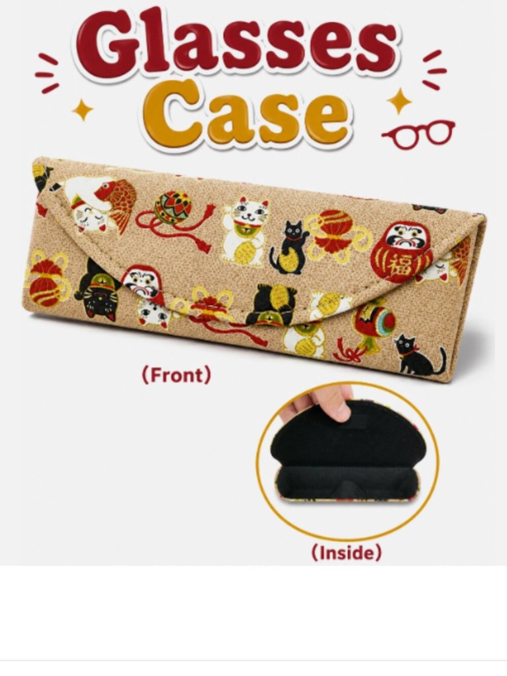 Portable Lucky Cat Japan Beige Glasses Hard Case Eyeglasses Daifuku Lightweight